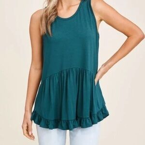 LOFT Blue Peplum Ruffle Tank Top